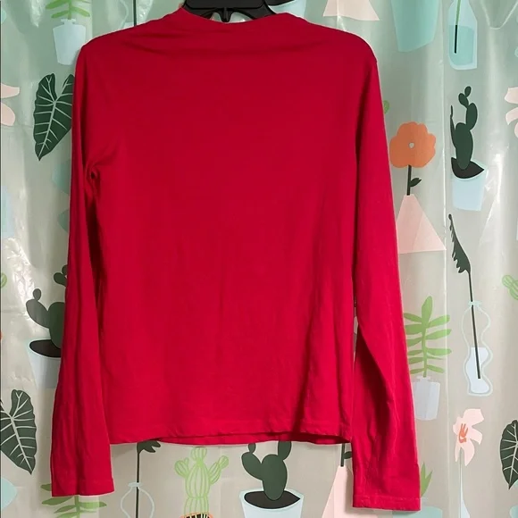 Disney Red Long Sleeve Ladies PJ Shirt with Black Mickey Silhouette - Picture 3 of 5